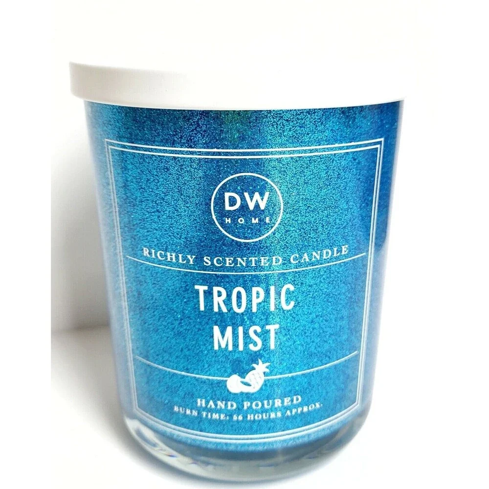 NEW DW Home Tropic Mist Candle 15 oz Blue Glitter Jar 56 Hours BURN Double Wick